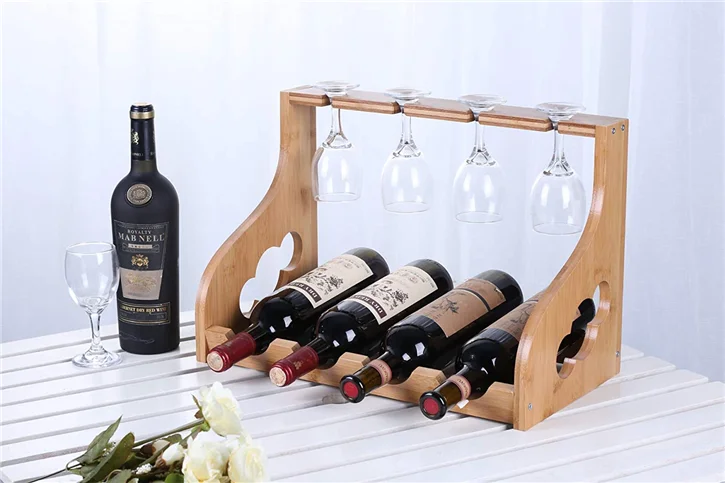 Komost Tabletop Wine Storage Rack Countertop Display Wine Holder Bamboo Wine Rack Natural Solid Bamboo Wine Bottle Organizer for Home Kitchen Bar 