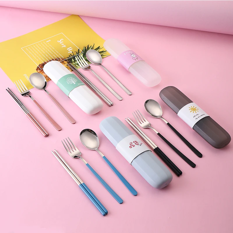 Korean Travel Cutlery Set Portable Flatware Fork And Spoon Travel Set