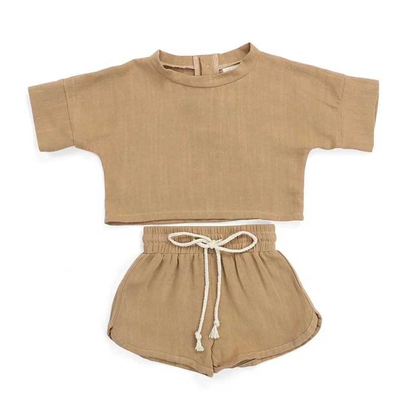 Wholesale Linen Solid Color Outfits Girl Clothing Clothes Infant Girls ...