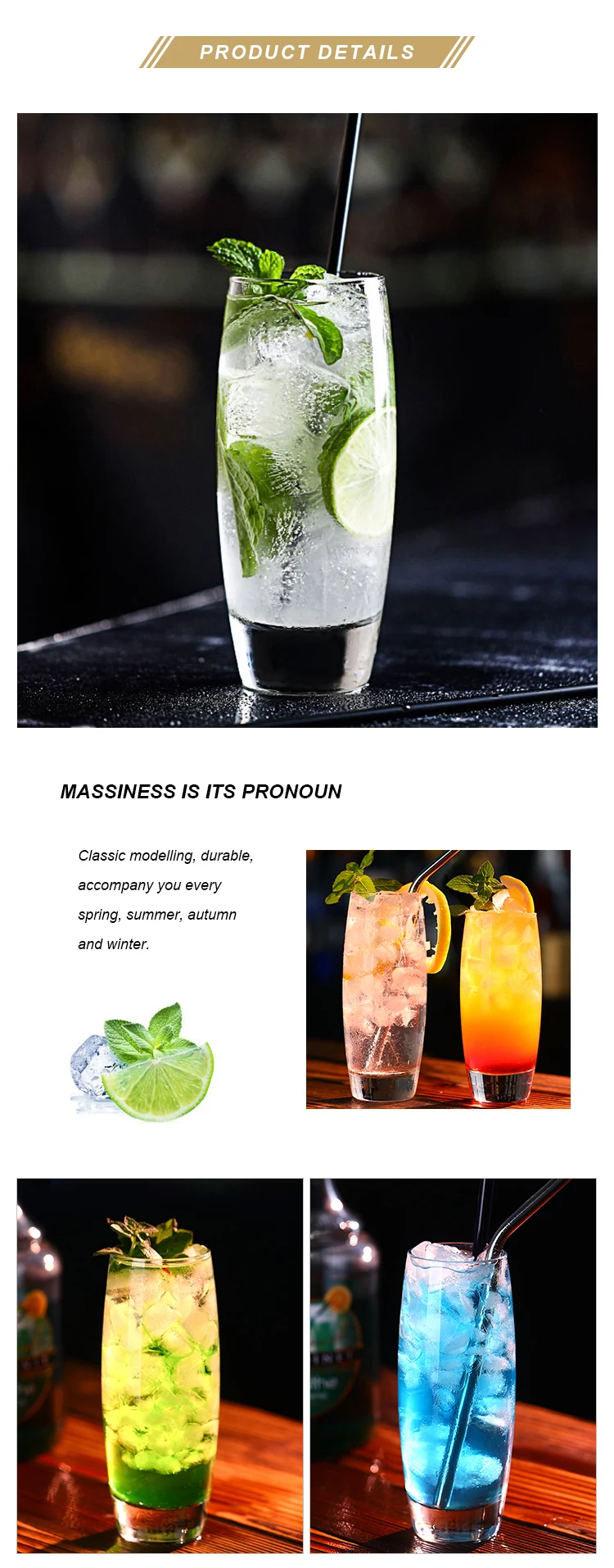 Clear Highball Glasses Cocktail Glass Tumbler for Mojito and Tom Collins