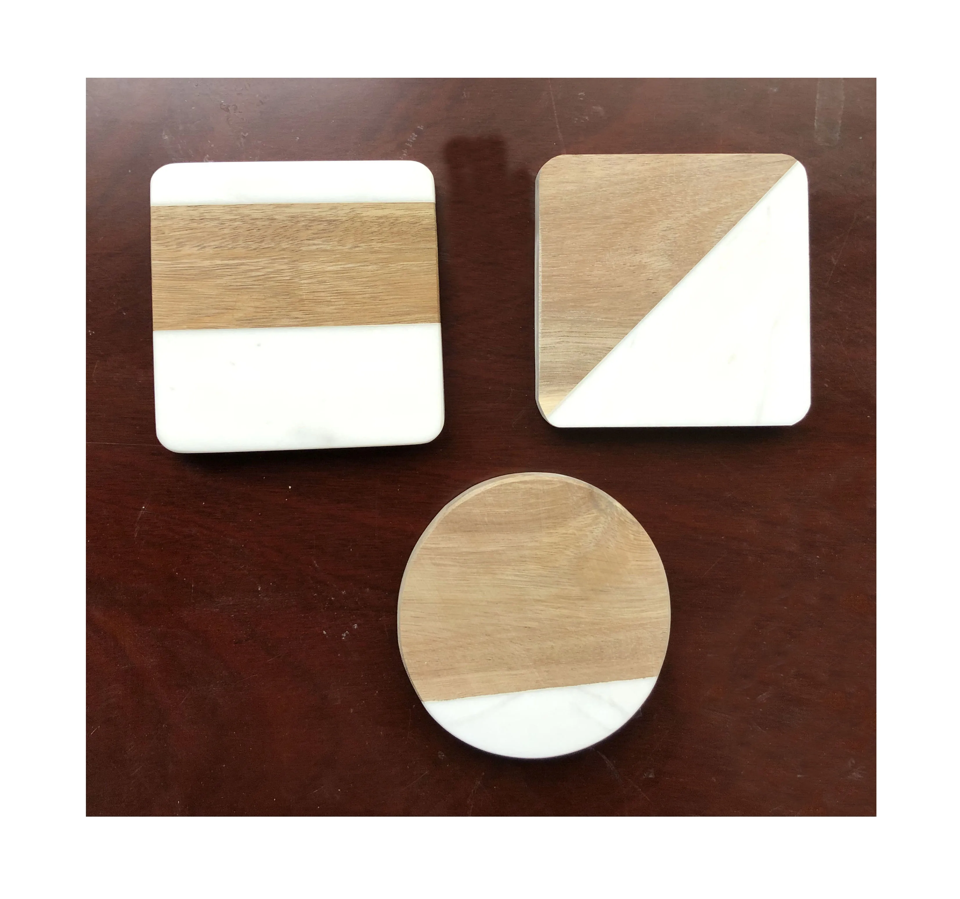 Direct Sale Round Natural Marble And Acacia Wood Coaster For Home And