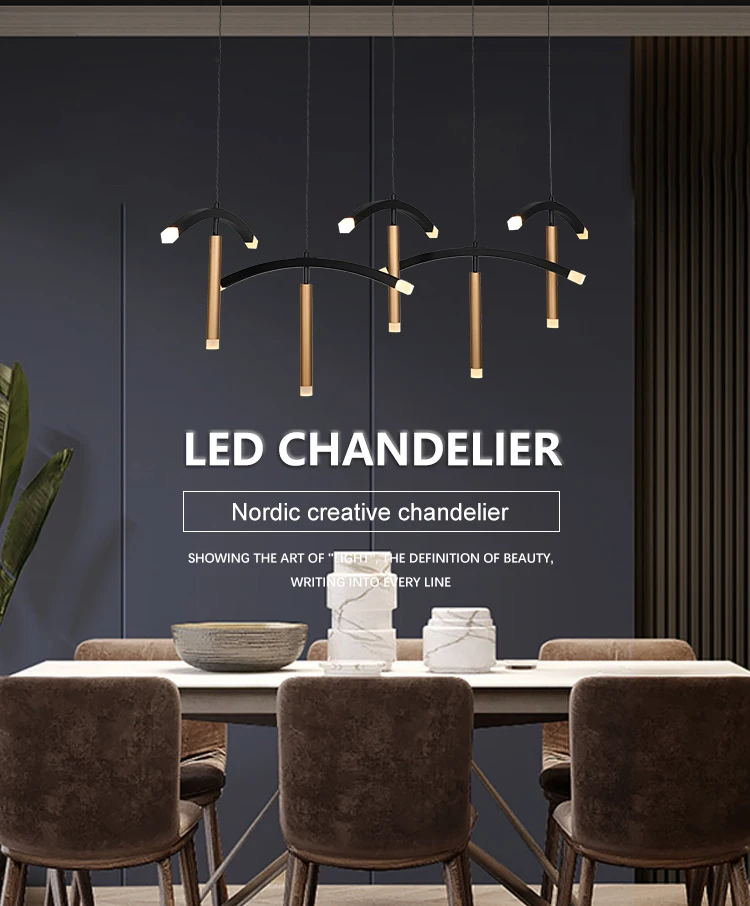 Unique Design Suspending Dining Room Modern Decorative Northern Europe Black Led Chandelier Lamp