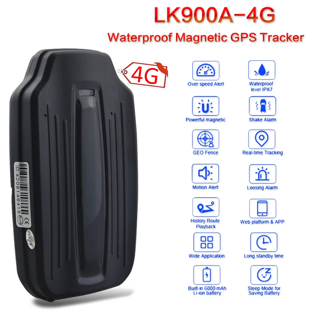 Real 4G LTE GPS Tracker LK900A Global Use 6000mAh Battery Waterproof Magnet GPS Asset Locator Dropped Alarm Lifetime Free APP