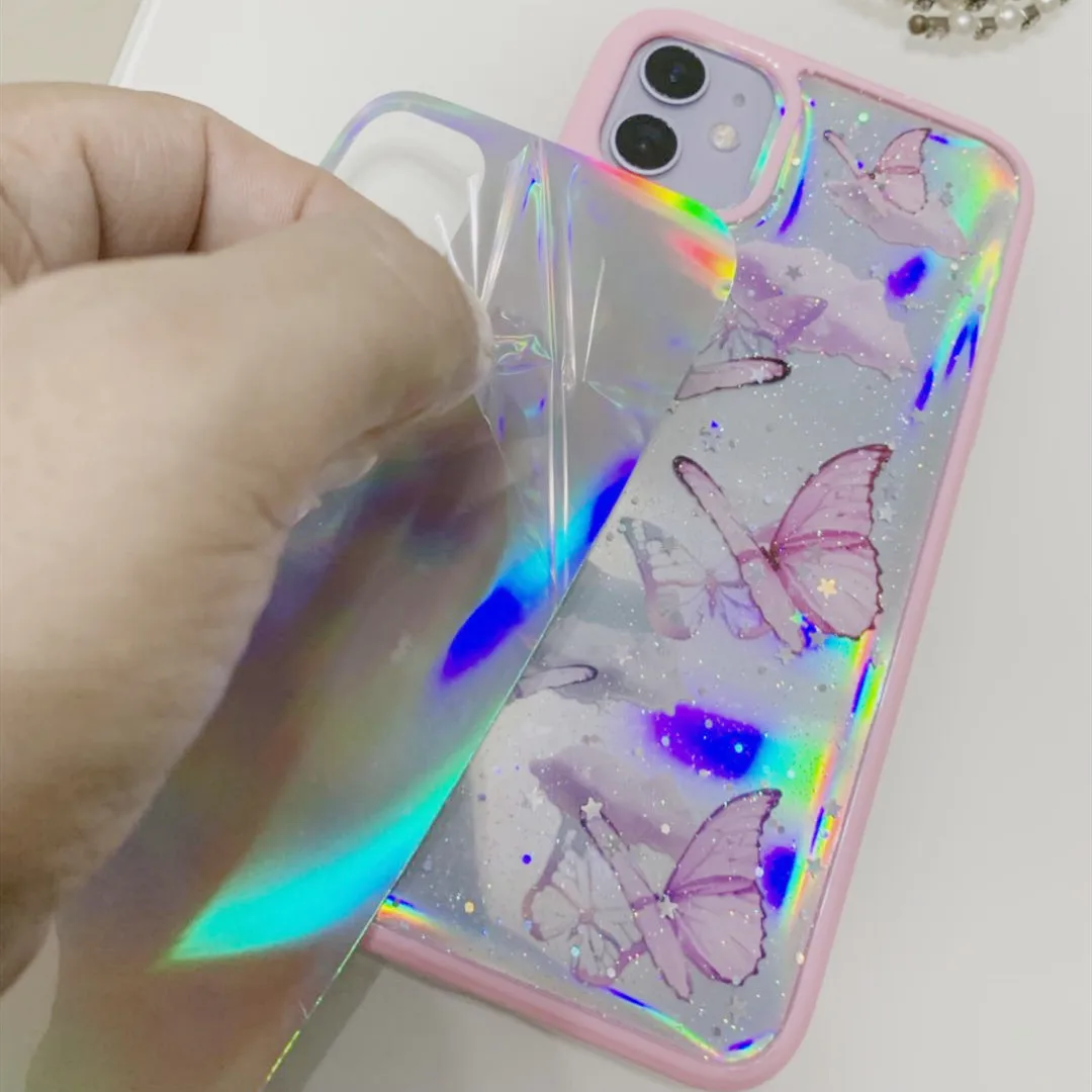 Cute Pink Purple Glitter Laser Card Butterfly Clear Tpu Phone Case For Iphone 12 Pro 12 Mini 12 Pro Max 11 Pro Xr Xs Max X 8 Buy Cute Laser Card