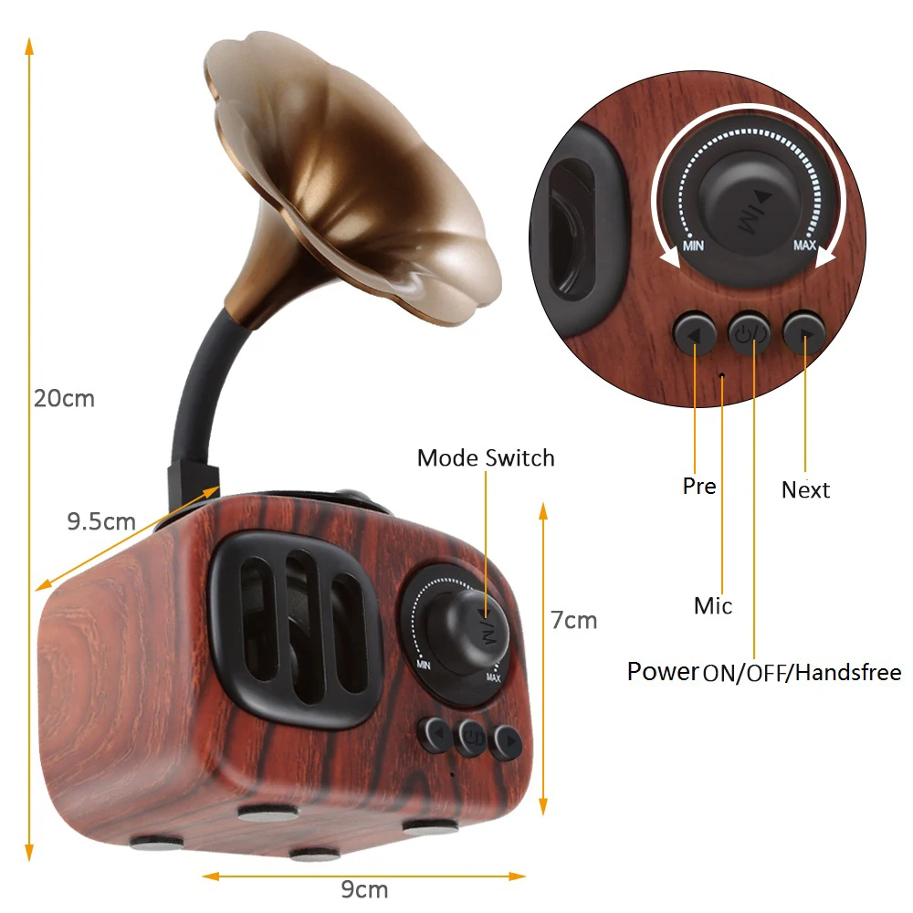 subwoofer, bt speaker Vintage Cabinet Speaker Gramophone Bluetooth Record Player with FM Radio Mini Wireless Boom Box Speaker Walnut Color - ANKUX.COM