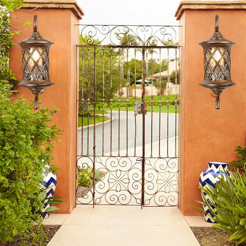 LED Outdoor Wall Lamps Aluminum Lantern Lighting With Seeded Glass Square Mini