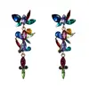 Handmade Geometric Colorful CZ Cubic Zirconia Diamond Geometric Earrings Vintage Rainbow Crystal Rhinestone Long Drop Earrings