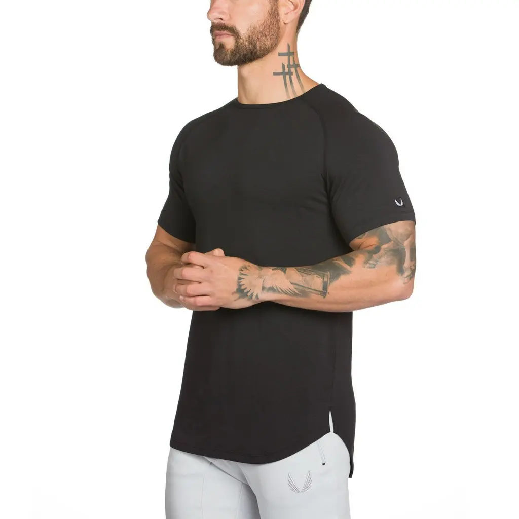 Summer Man Gym Slim Fit T Shirts Men Short Sleeve Cotton Flexible Plain ...