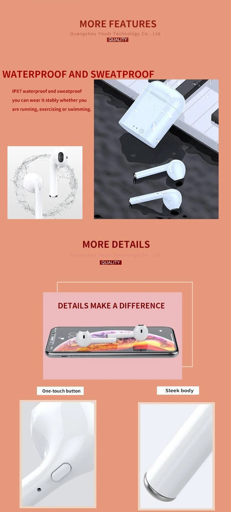 wholesale waterproof tws i7 / i7s 5.0 earphones bt wireless ear pods - ANKUX.COM