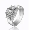Wholesale 925 Sterling Silver Rings Three Stone Princess Cut Engagement Wedding Ring Set