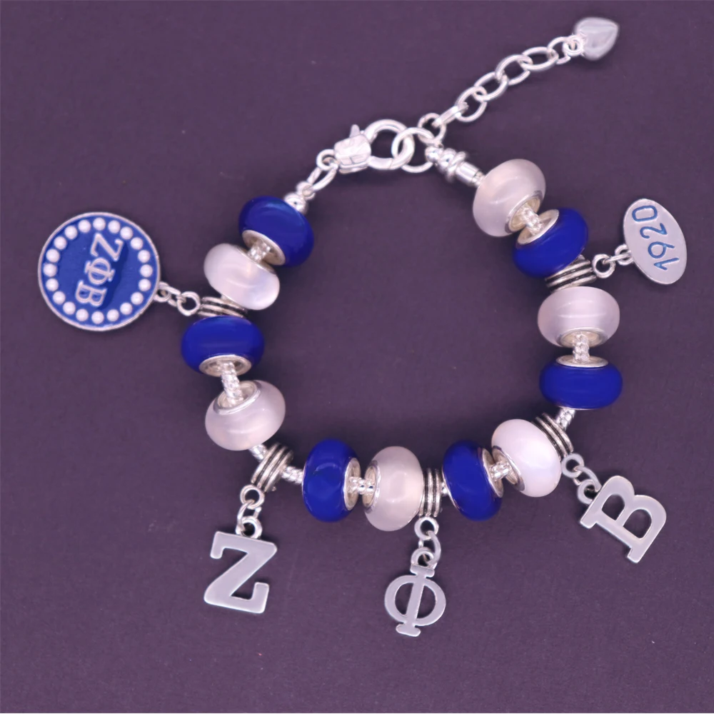 Blue And White Bead Greek Letter Sorority Zpb Charms Jewelry Bracelet ...