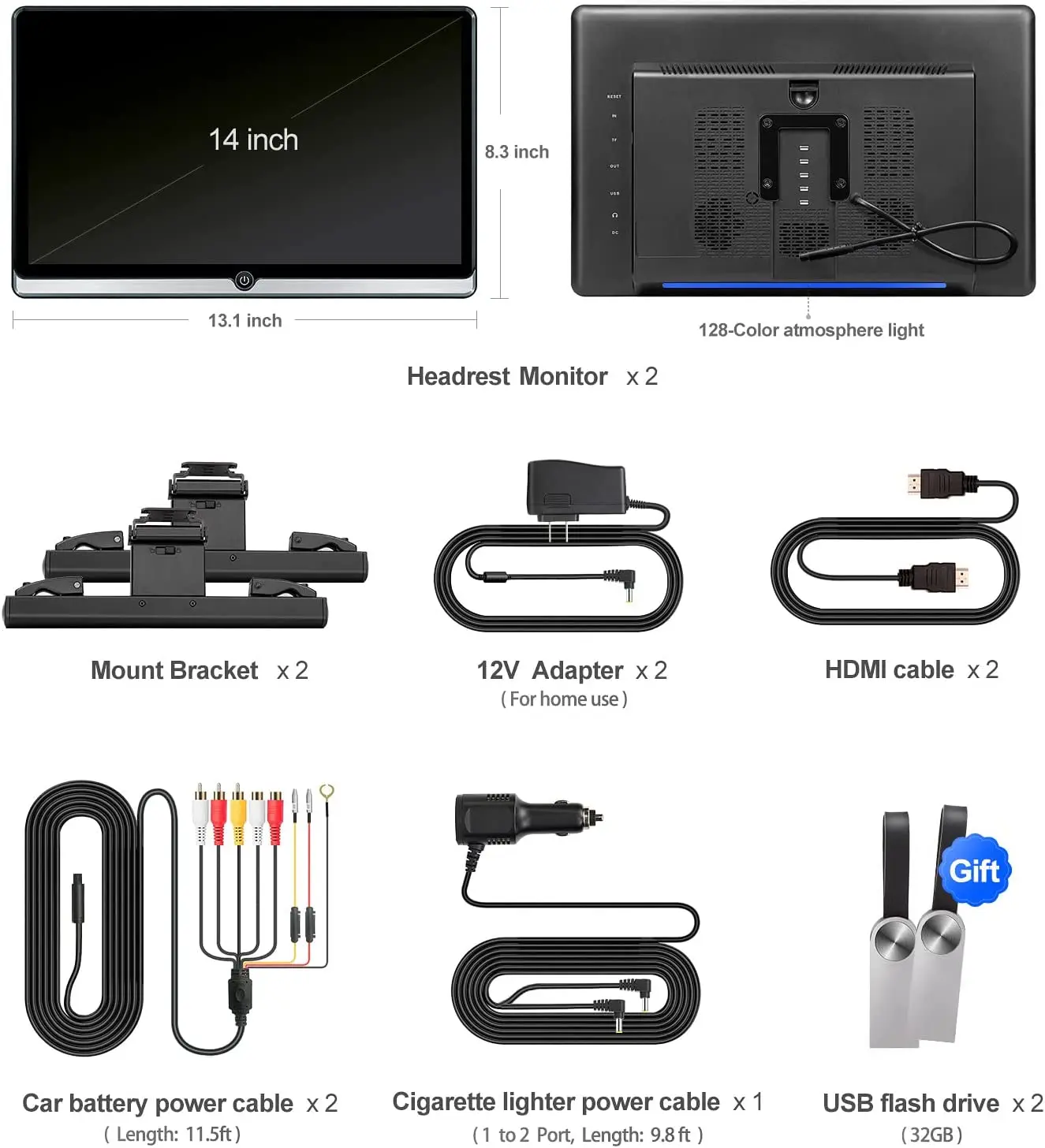 14 Inch Newest 4k Android 10.0 Portable Car Tv Rear Seat Headrest