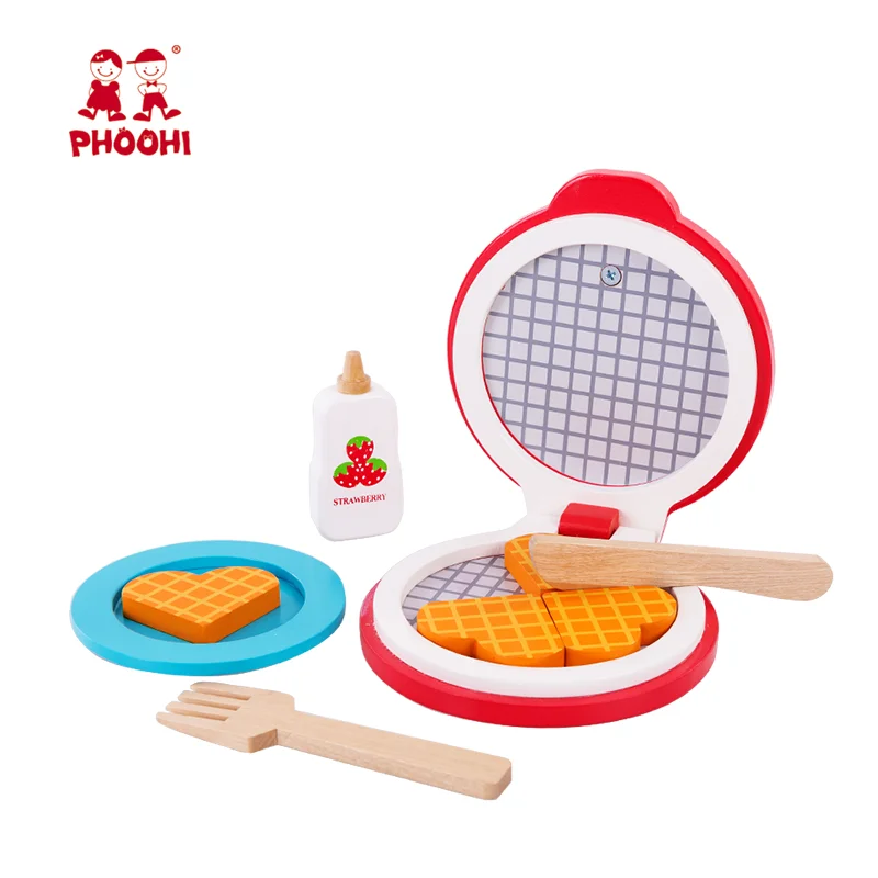 Children Waffle Maker Simulation Wooden Kitchen Accessories Pretend