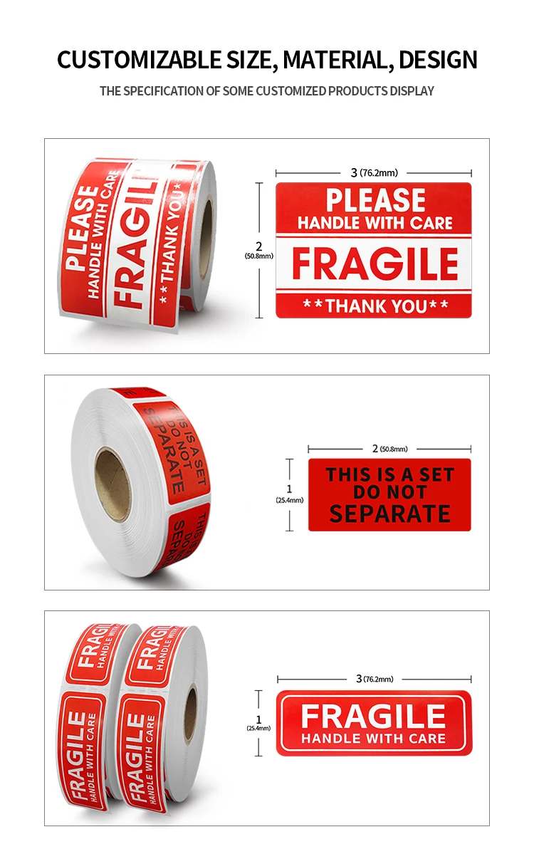 Custom Packaging Label Bright Red Fragile Label Sticker Roll Package ...