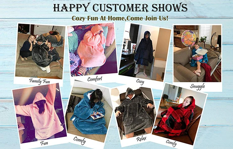 Custom Wearable Comfy Winter Adult Oversized Sherpa Blanket Hoodie