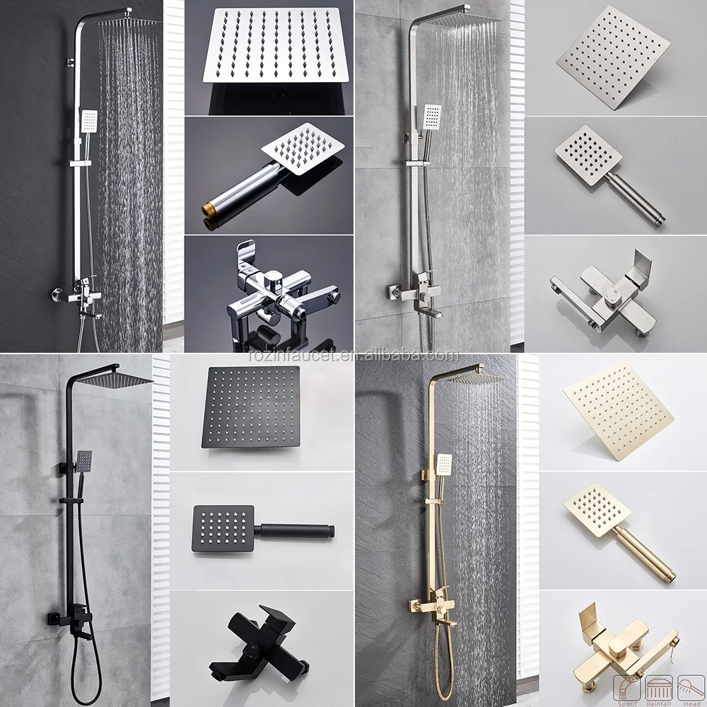 Brushed Gold Shower Faucet In Wall 8" Stainless Steel Rainfall Bath