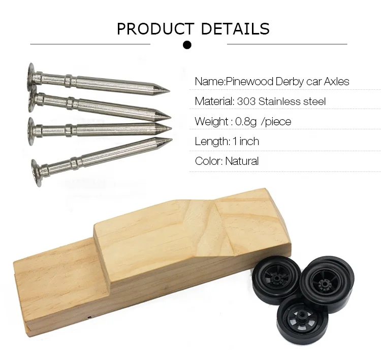 Pinewood Derby Car Speed Axles,Polished,Grooved And 2.5 Degree Bent Axles (4 Axles) For Use In