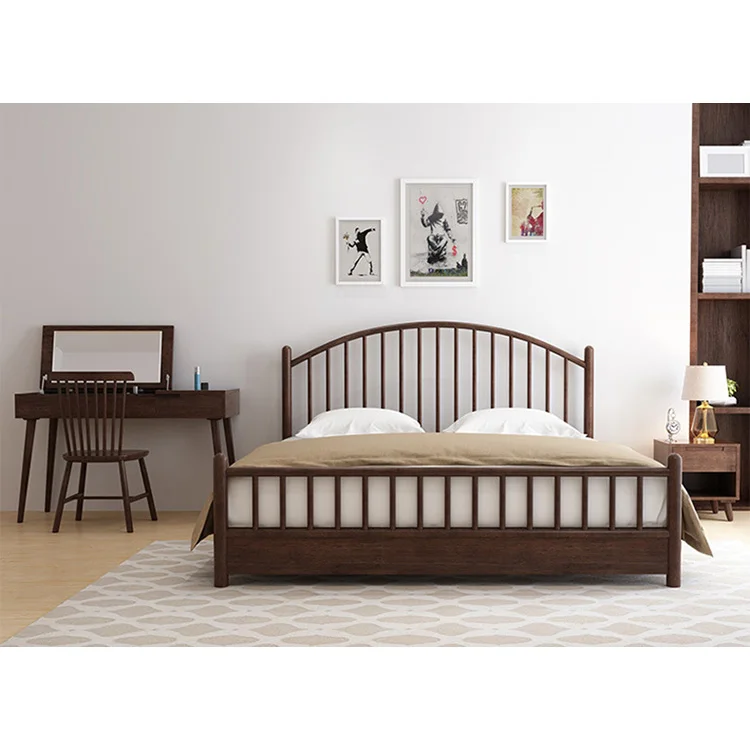 product-2020 Solid Wood Bed Wooden Double Bed Simple Modern popular Europe style rubber furniture be-1
