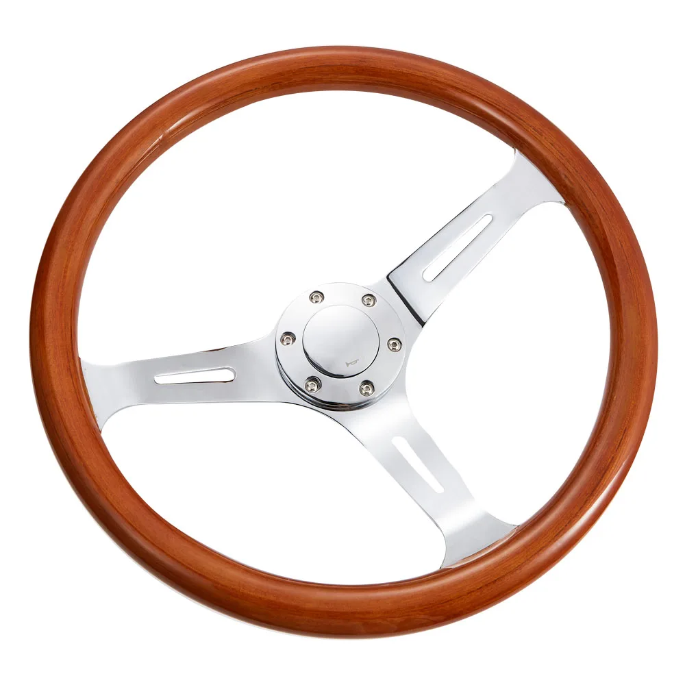 Car Accessories 15'' Chrome Spoke Vintage Classic Wood Grain 6bolt