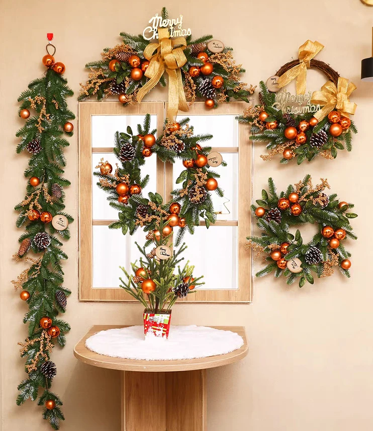 product yiwu factory wholesale 270cm luxury pvc christmas garland with natural pine cone decorated for home christmas decoration-4