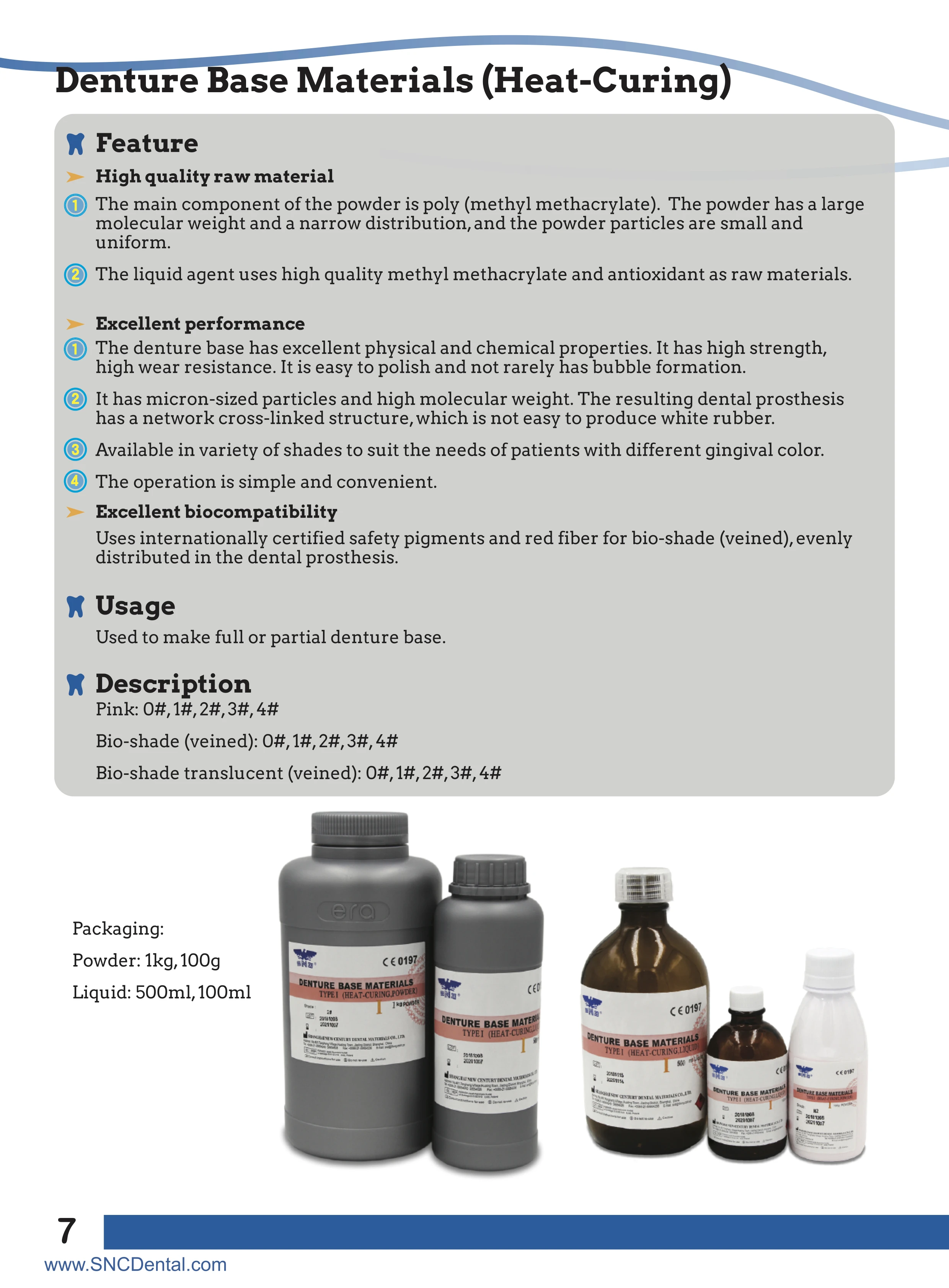 Snd 500g Pink Heat Curing Pmma Denture Base Materials Dental Acrylic