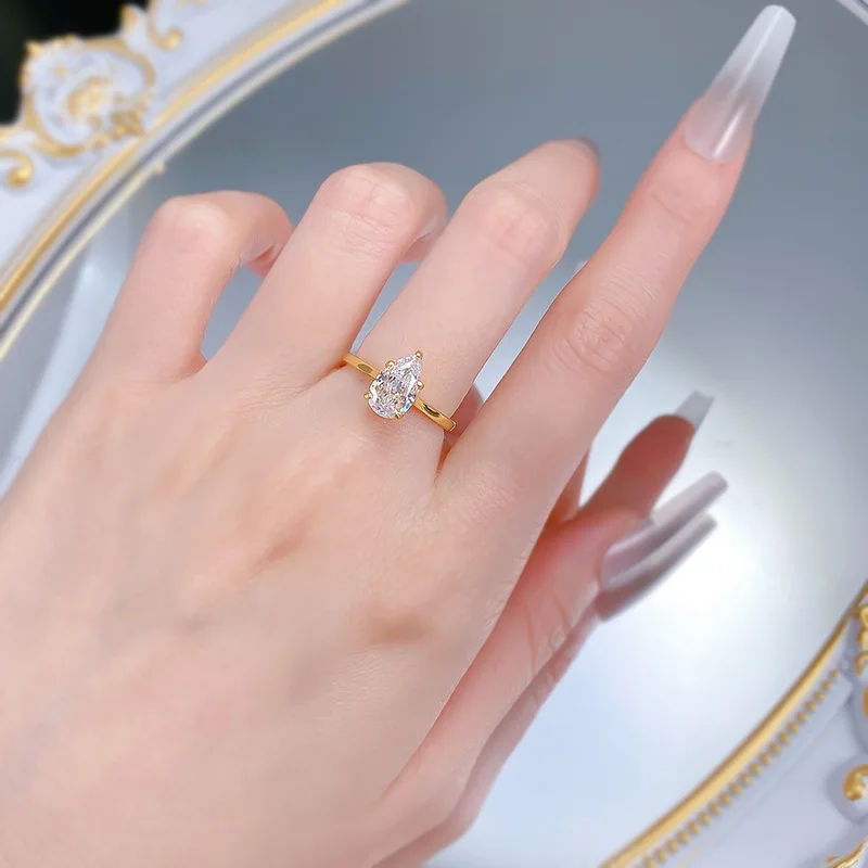 S925 Silver with 6*9mm Pear-Shaped White Diamond Daily Fashion with European and American Style for Weddings and Parties