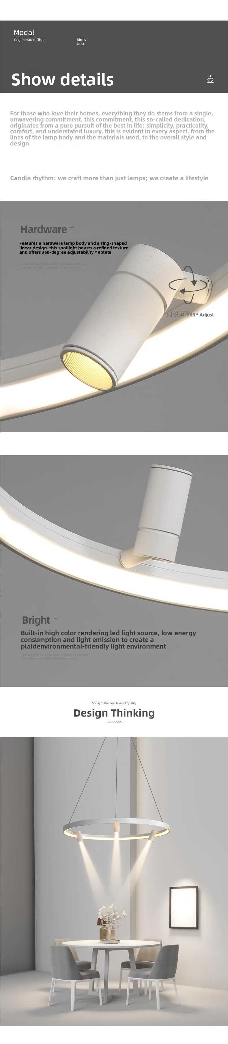 product modern iron chandelier ring led light for dining room living room office clothing store creative simple designer spotlight-2
