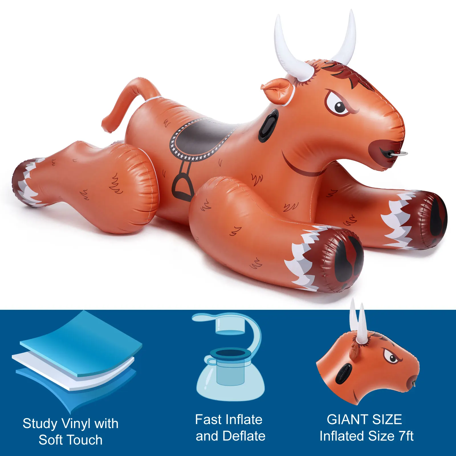 Inflatable Bull Pool Float - Customizable Fun for Adults
