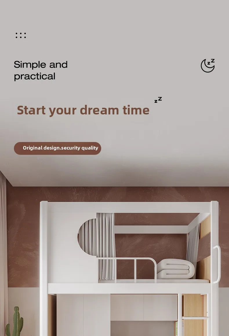 product modern design college dormitory iron frame bunk bed upper lower table loft bed metal apartment bed-2