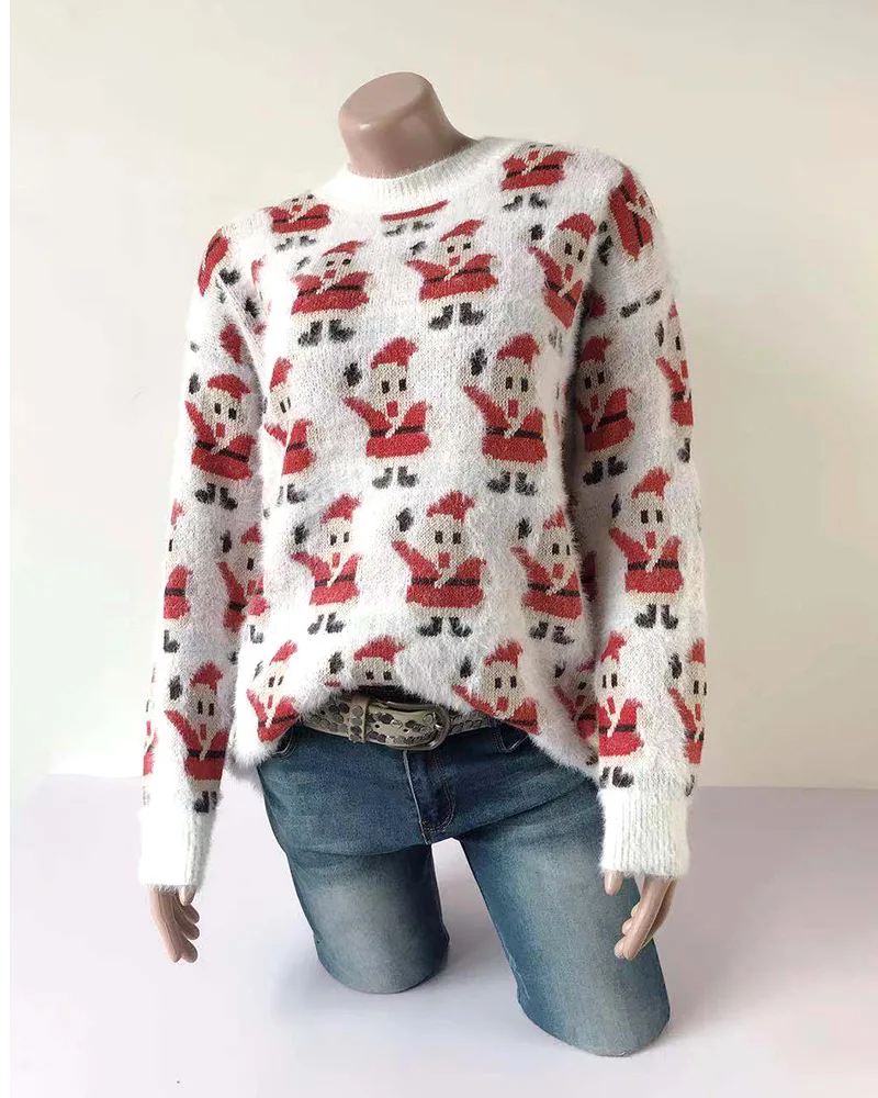 Ecoparty Sweater women 2019 Round neck long sleeve pullover autumn and winter Christmas Santa Claus print Pullovers hot vestidos