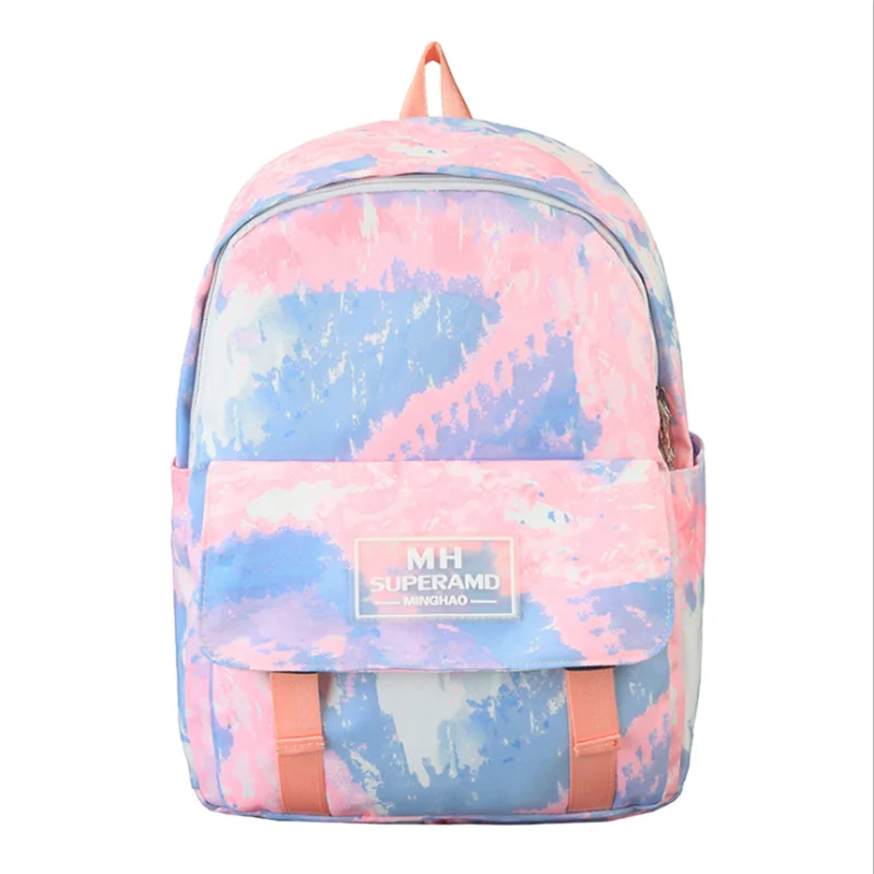 

Wholesale Nylon Student Bag Waterproof Five Colors Schoolbag For Teenager High Quality Tie-dye Laptop backpack