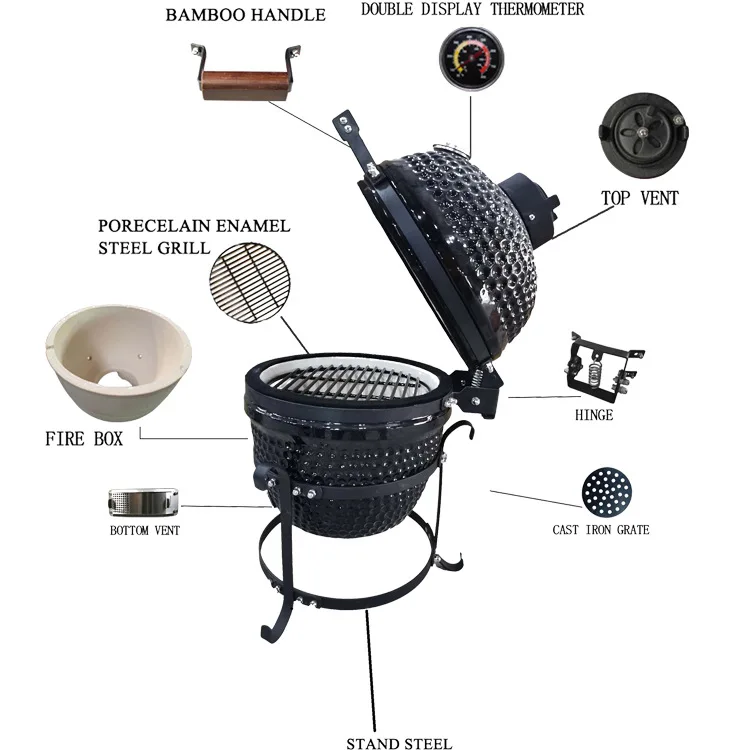 Ceramic Charcoal BBQ Grill 13-inch Portable Durable Japanese Style Outdoor Kitchen Grill with Touch Control Flame Safety Device manufacture