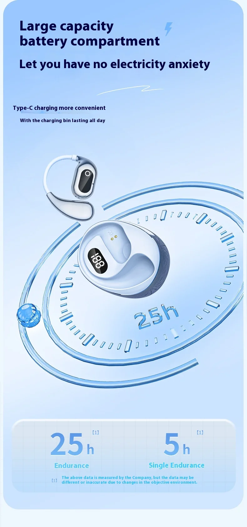 XG99 TWS Earbuds for 5.2 Long Battery Life Digital Display IPX4 Waterproof Ear-hook Design AI Translation Not-In-Ear