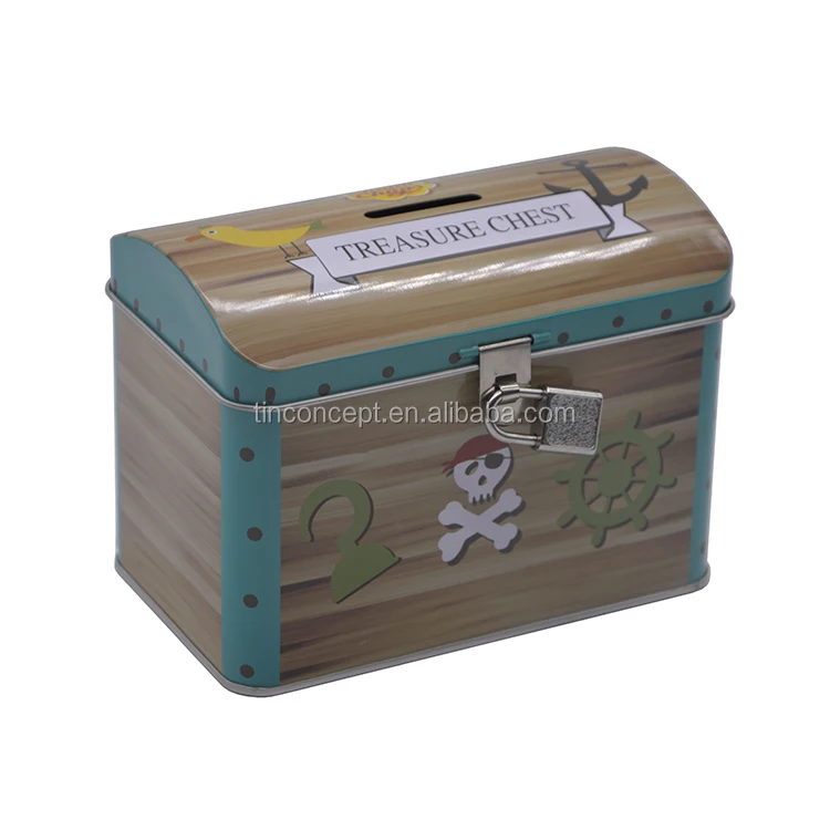 Irregularly Shaped Durable Hinged Lid Money Tin Coin Bank For Gift