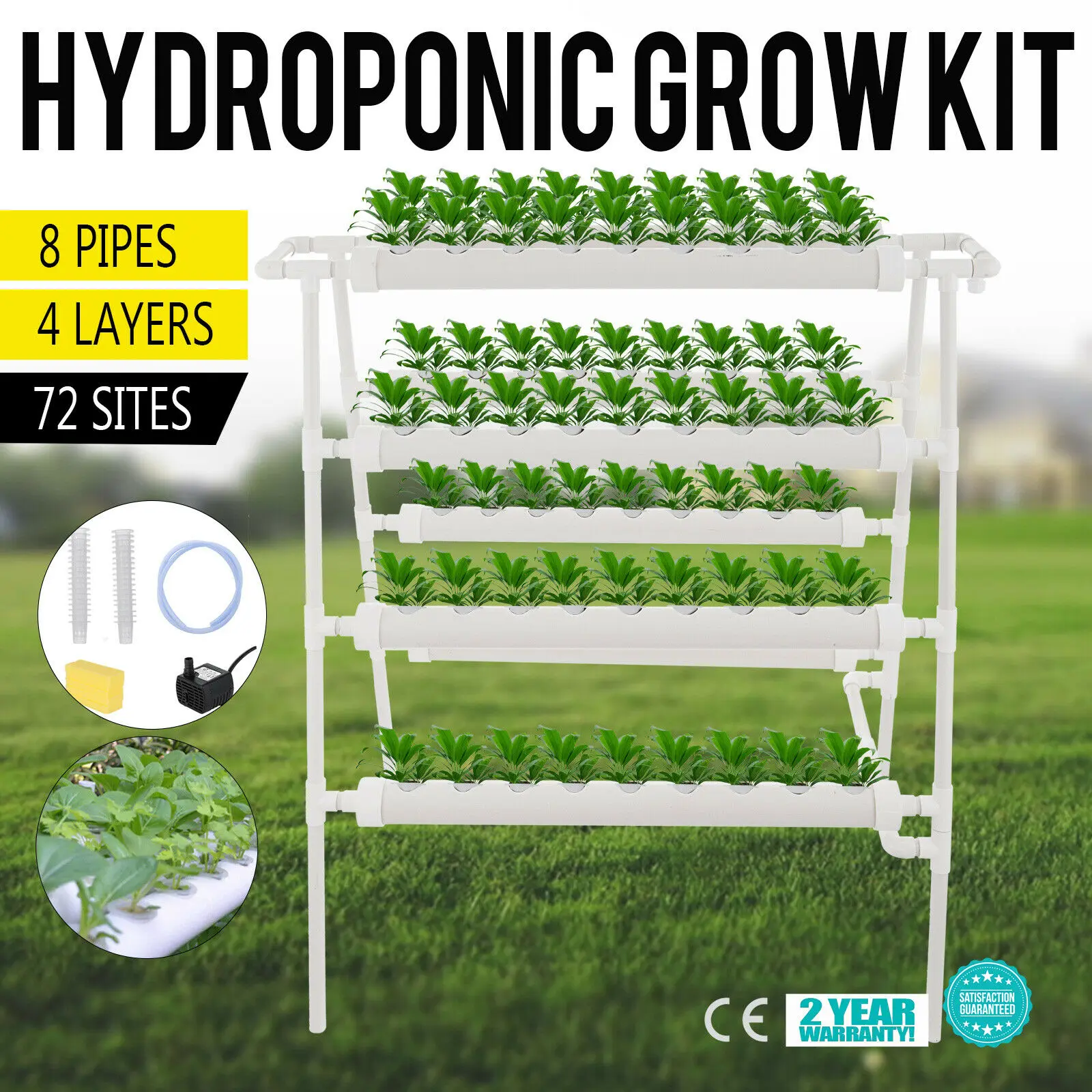 Hydroponic Grow Kit 8 Pipes 4 Layers 72 Plant Sites Food Grade System Melons