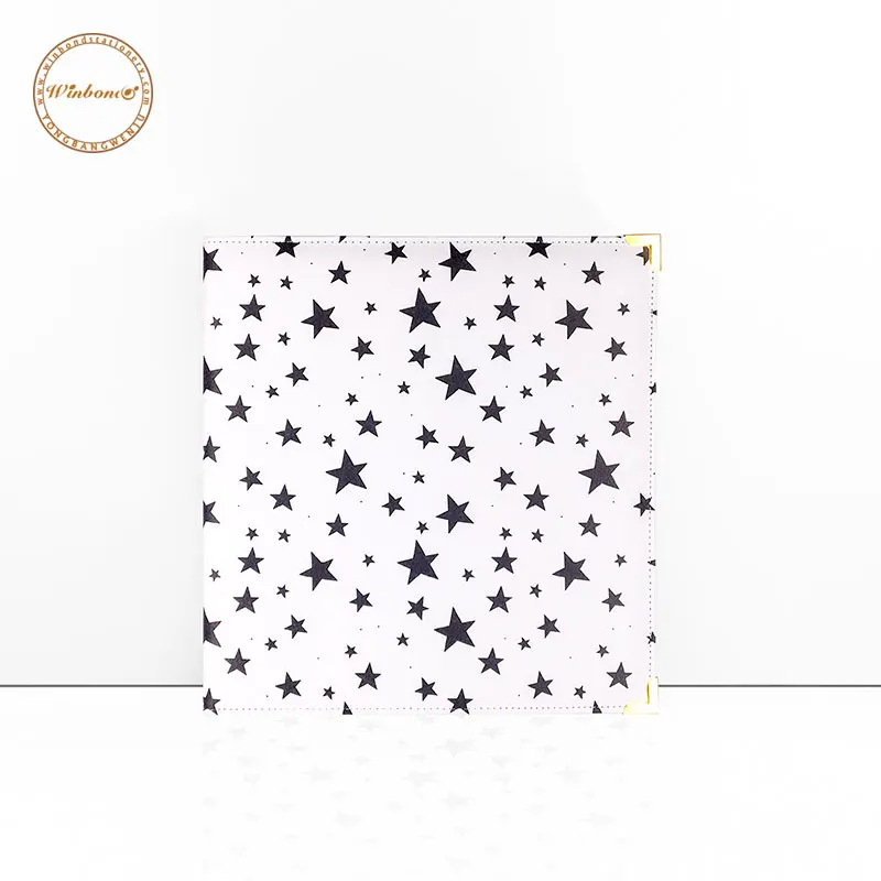 New design simple structure planner agenda with big silver ring cover  printed black and white stars