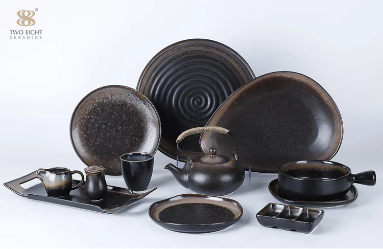 Ceramic China Dinnerware Set, Special Tableware Set Black,  Japanese Ceramic Tableware Set*