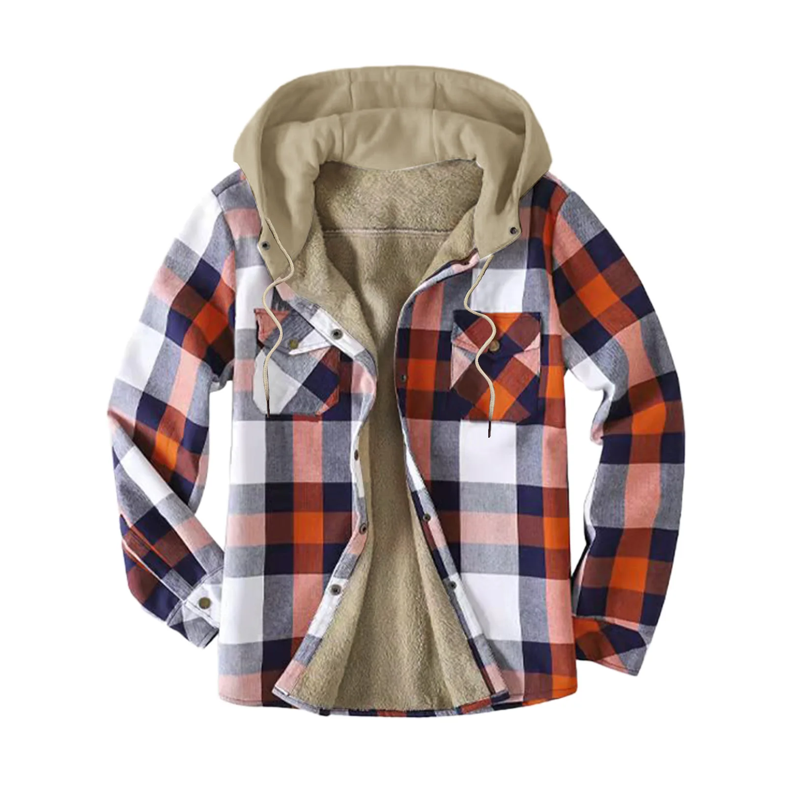 plaid hooded fluffy lined jacket