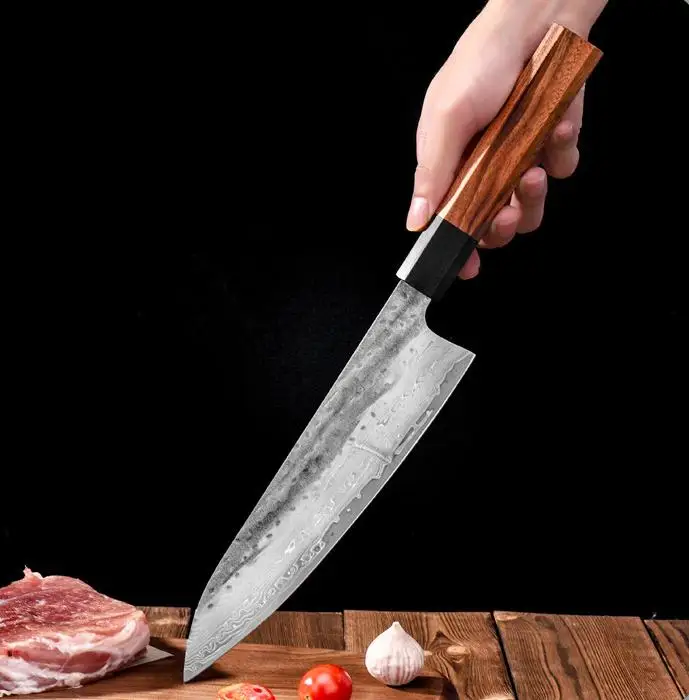 Damascus Steel VG10 Japanese Chef Knife - Hand Forged High Carbon Kitchen Knife with Wood Handle