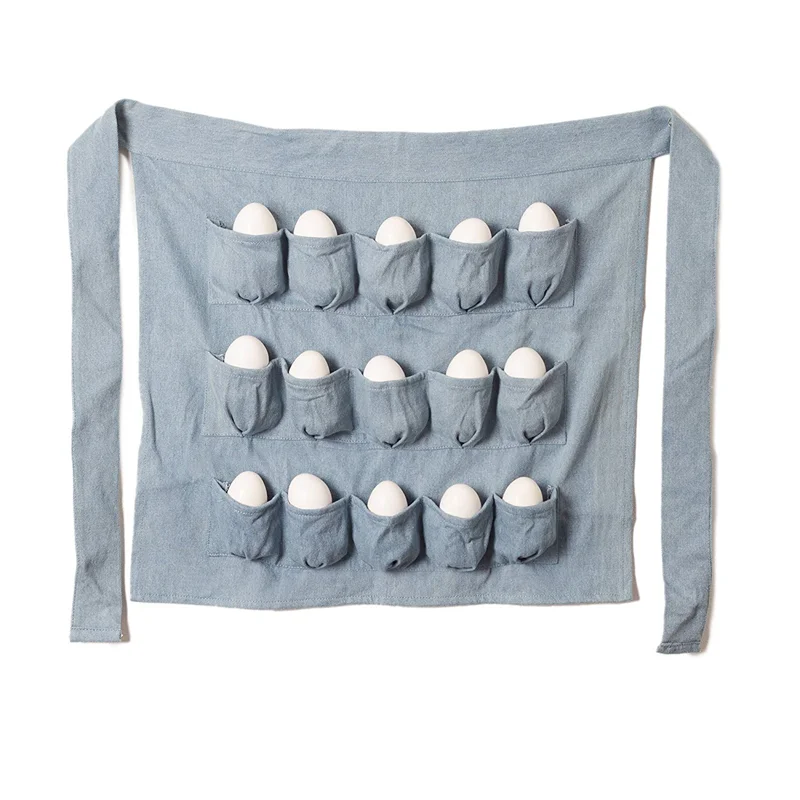 Men and Women Egg Gathering and Collecting 100% Cotton Denim Chicken Egg Apron with 15 Pockets