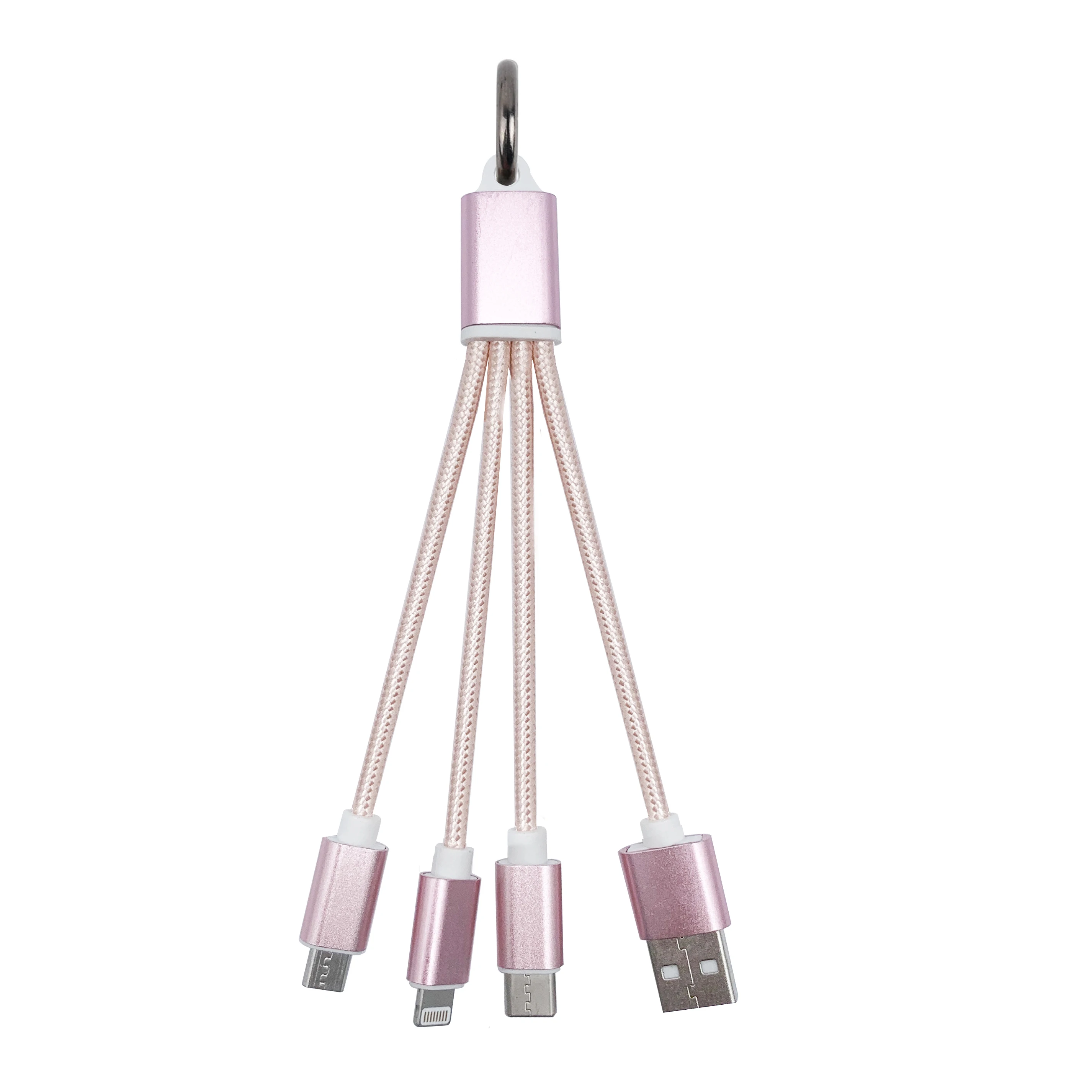 Promotional 3-in-1 Charging Cable Set with Metal Keychain Data Cable Charger for iPhone, Android,Type-C - ANKUX.COM