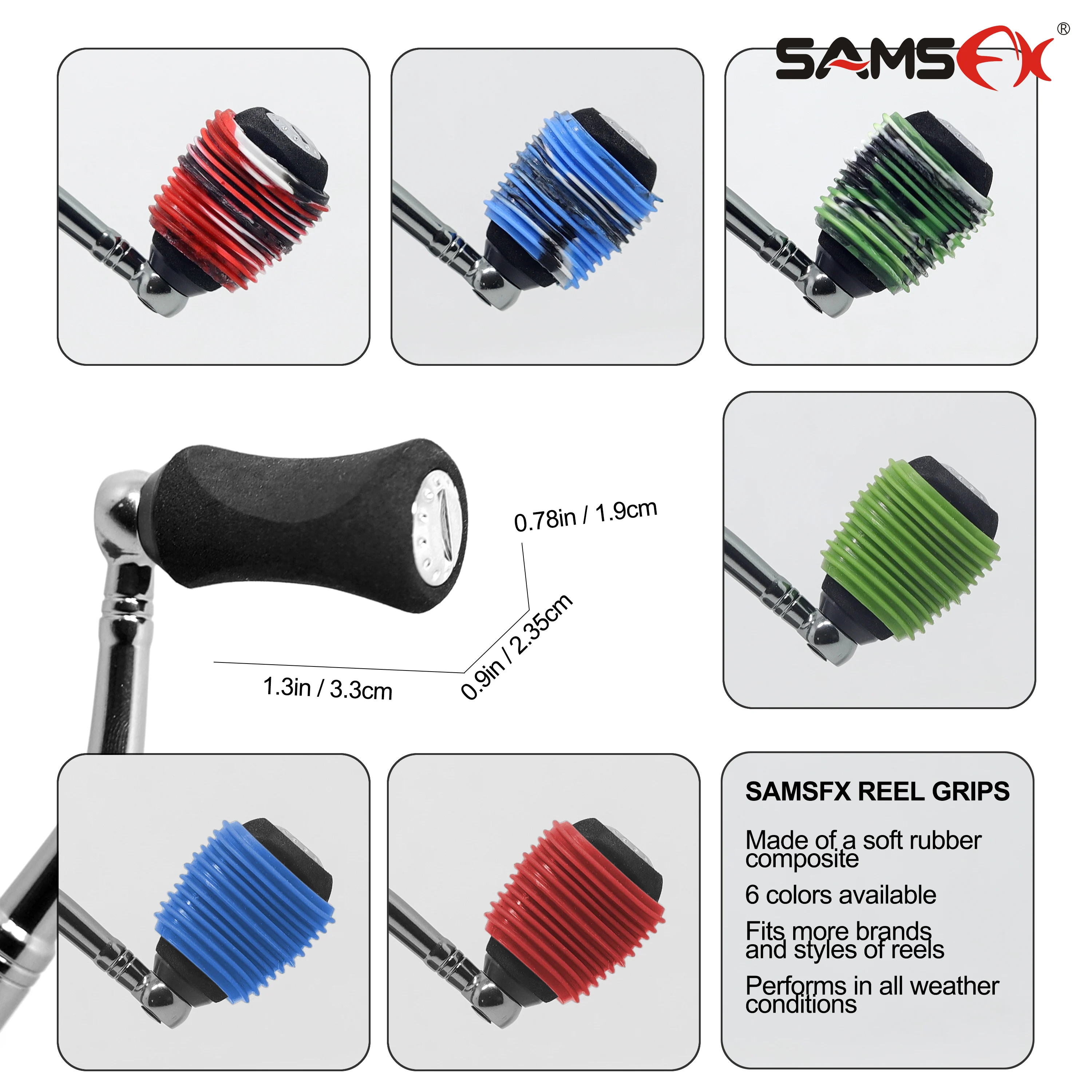 SAMSFX Rubber Fishing Reel Handle Grip Sleeve Non-Slip Baitcaster Knob Covers for Casting or Spinning Reel 