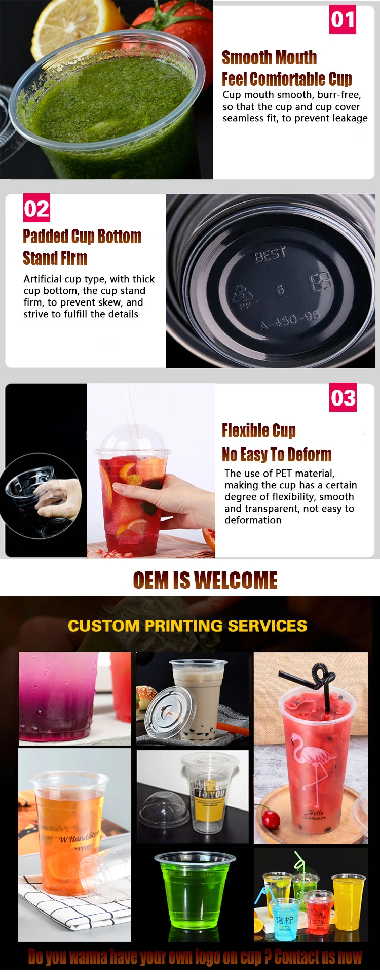 16oz Pet Cold Drink Cups Disposable Coffee Cups Transparent Plastic Cup