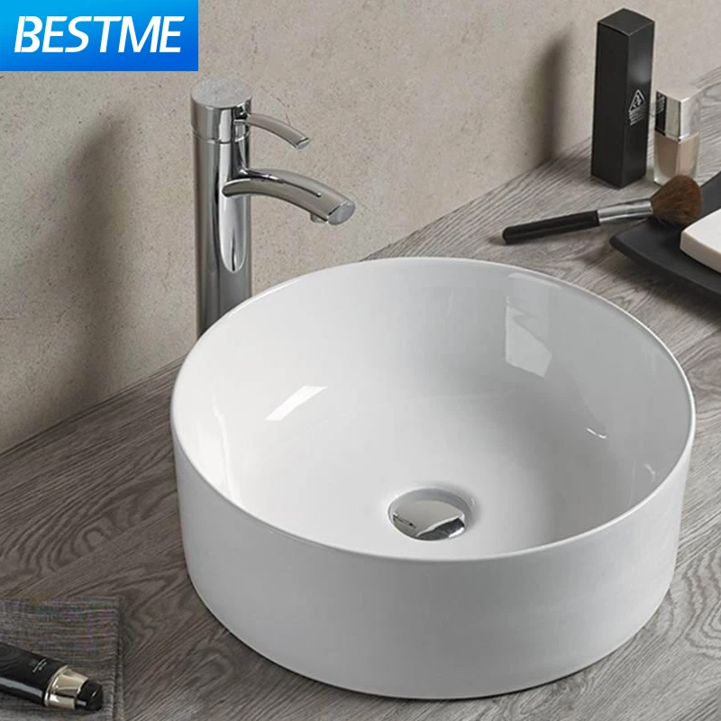 One piece Washbasin sink ceramic round white basin bathroom use round shape counter top sink