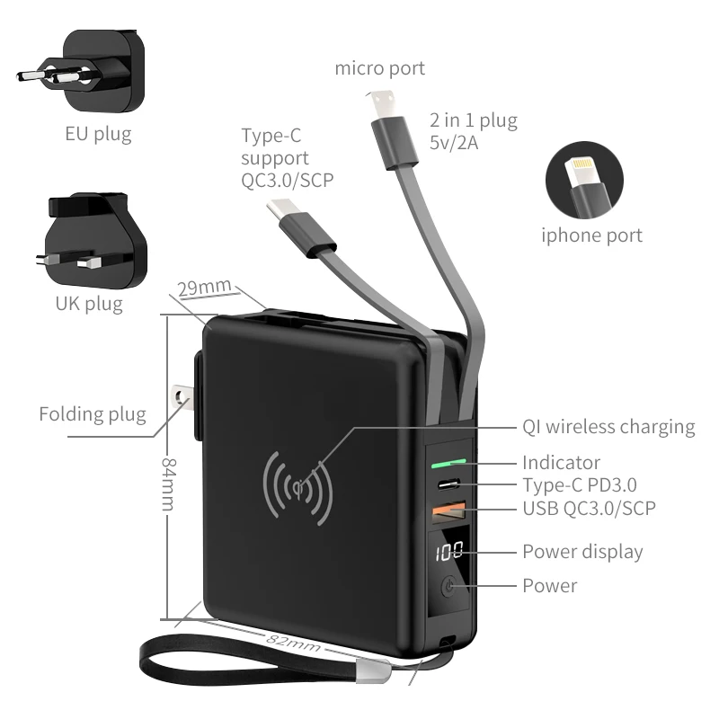 Fold design 3 in 115w fast charge wireless charger stand 10000mah fast charging adapter Wireless Powerbank for all phones RK-C44 - ANKUX.COM
