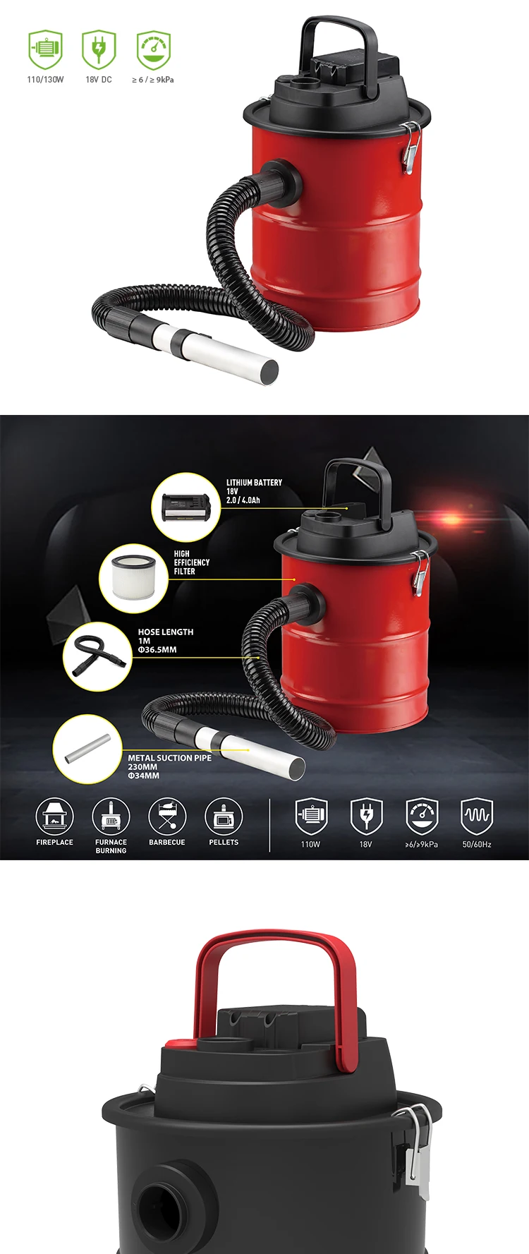 Cordless Handheld Ash Vacuum Cleaner Rechargeable For Home Outdoor