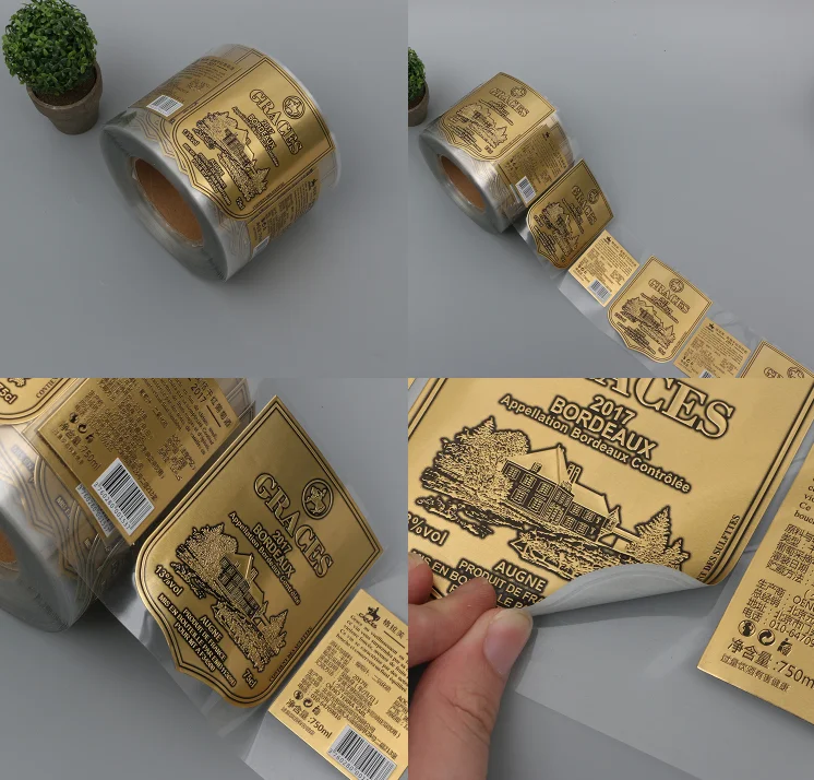 Custom Adhesive Metal Embossed Aluminum Hot Stamping Gold Clear Foil