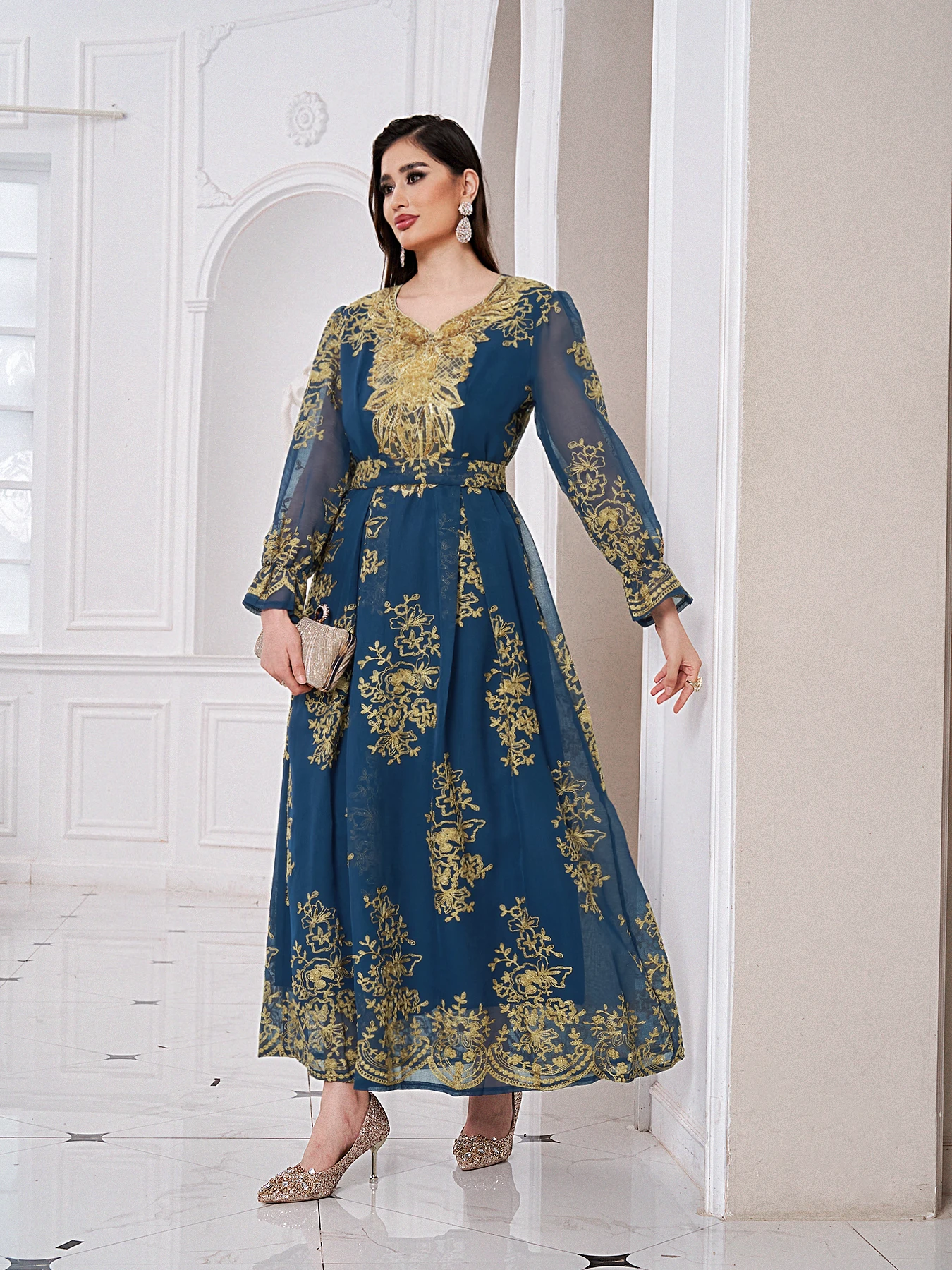 long sleeve maxi dress eid Aura Women Muslim Eid Abaya Maxi Dress Long Sleeve Flare Sleeve Elegant Party Dress, Women's, Size: 2XL