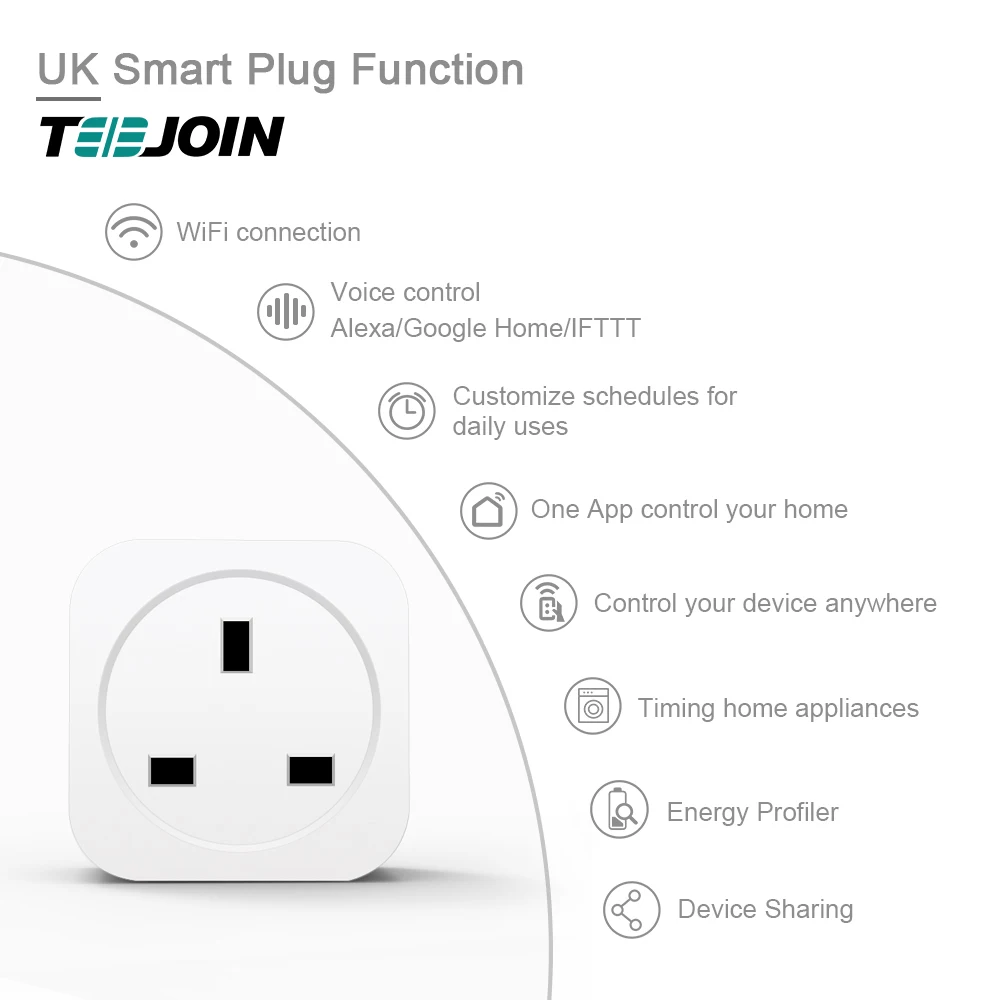 Teejoin Wireless Remote Control Alexa Google Home Enchufe Inteligente Power Smart Life Tuya Mini Uk Wifi Smart Plug Socket - ANKUX.COM
