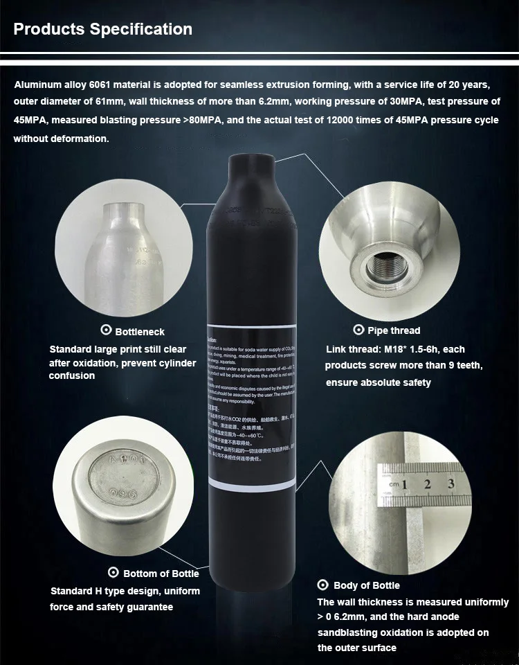 4500psi 300bar Air Gun Cylinder Carbon Fiber Pcp Tank Refill Station Scuba Tank Aluminum Air Gun